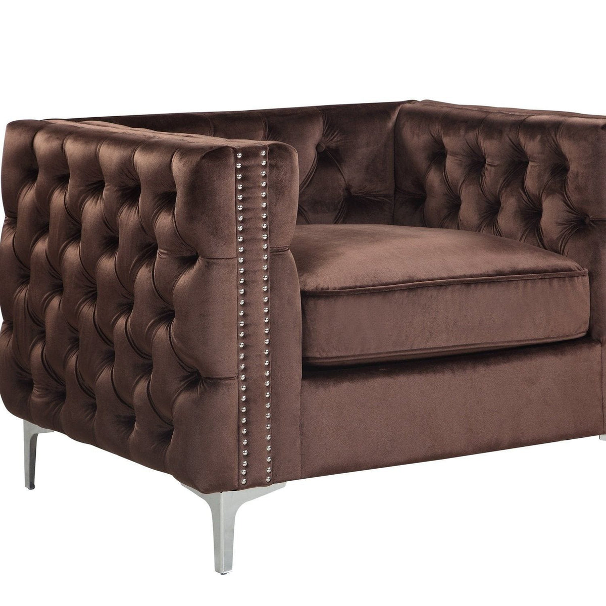 Iconic Home Da Vinci Button Tufted Velvet Club Chair 