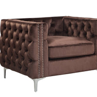 Iconic Home Da Vinci Button Tufted Velvet Club Chair 