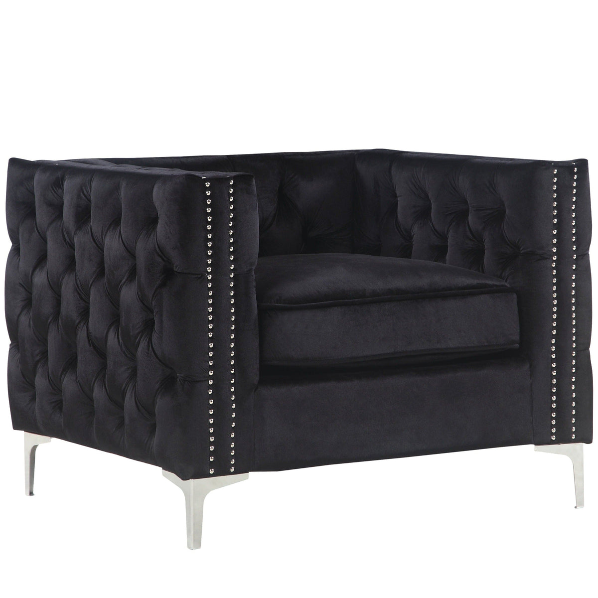 Iconic Home Da Vinci Button Tufted Velvet Club Chair 