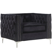 Iconic Home Da Vinci Button Tufted Velvet Club Chair 