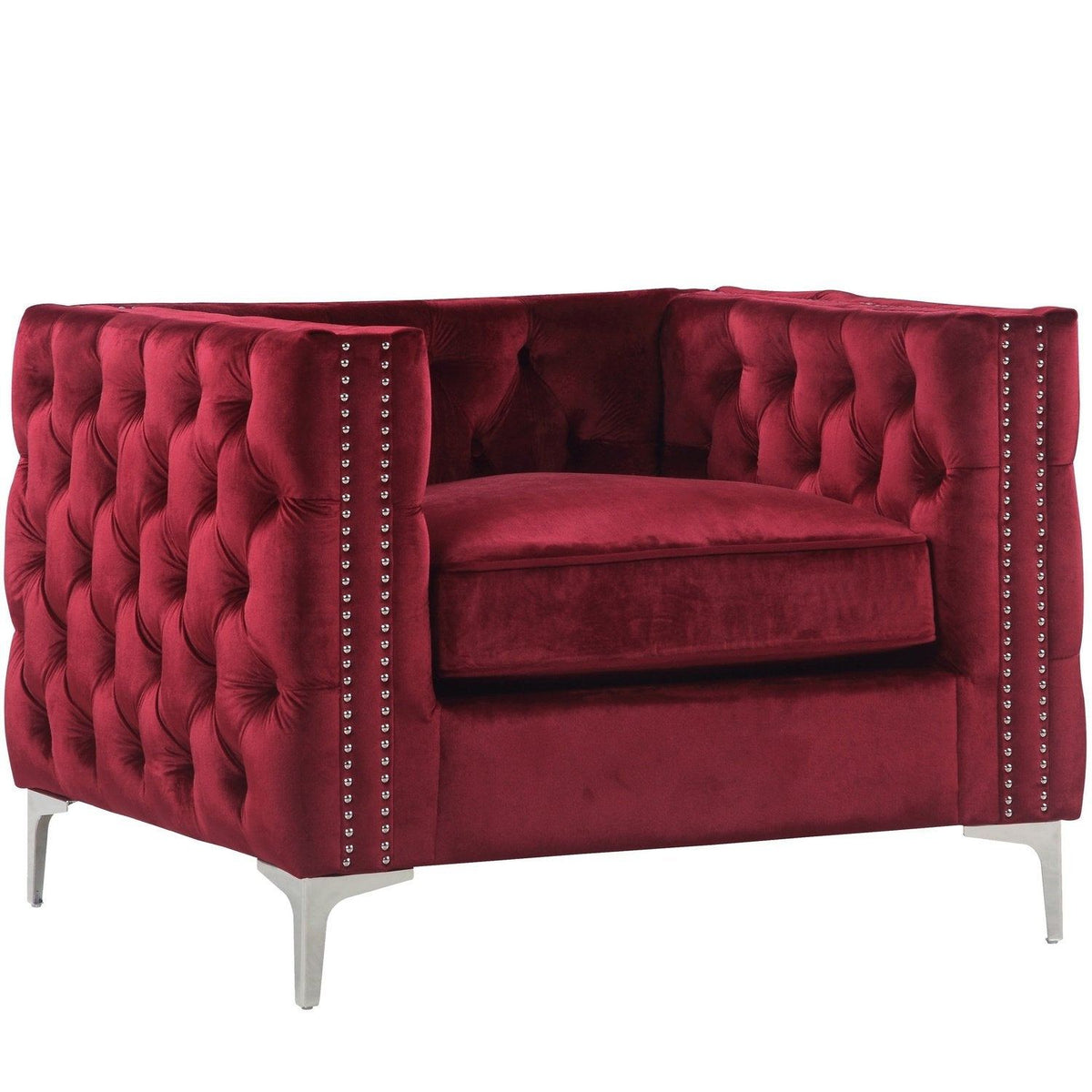 Iconic Home Da Vinci Button Tufted Velvet Club Chair 