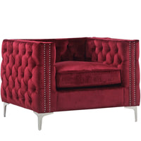 Iconic Home Da Vinci Button Tufted Velvet Club Chair 