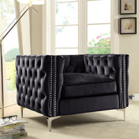 Iconic Home Da Vinci Button Tufted Velvet Club Chair Black