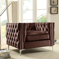 Iconic Home Da Vinci Button Tufted Velvet Club Chair Brown