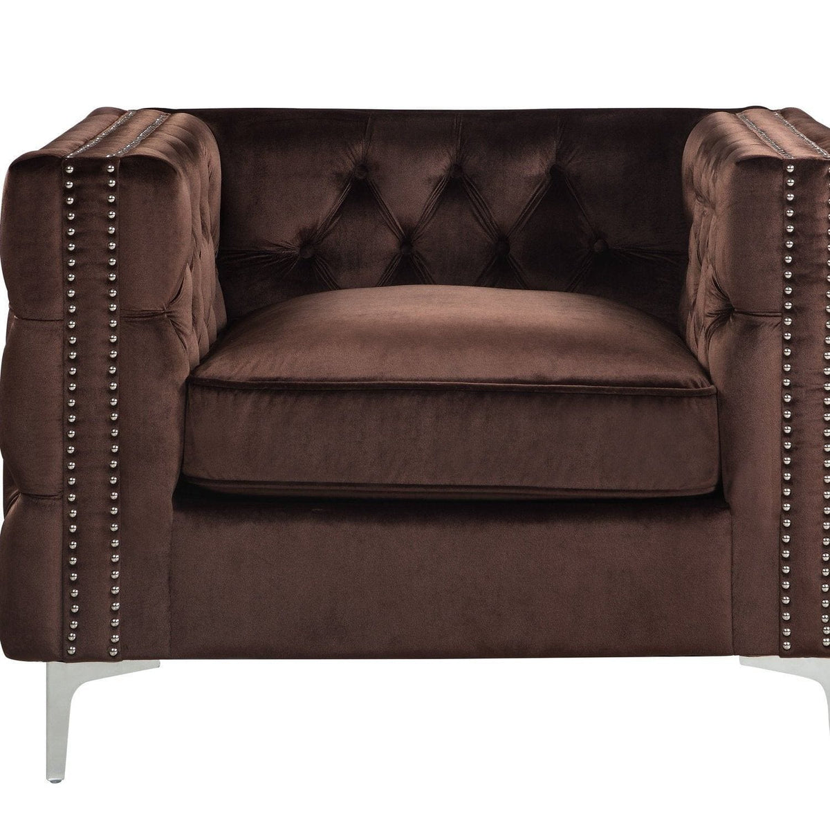 Iconic Home Da Vinci Button Tufted Velvet Club Chair 