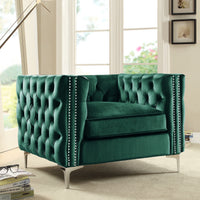 Iconic Home Da Vinci Button Tufted Velvet Club Chair Green