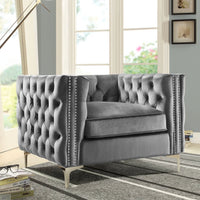 Iconic Home Da Vinci Button Tufted Velvet Club Chair Grey