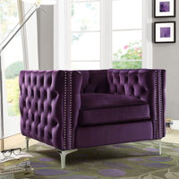 Iconic Home Da Vinci Button Tufted Velvet Club Chair Purple