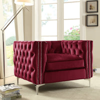Iconic Home Da Vinci Button Tufted Velvet Club Chair Red