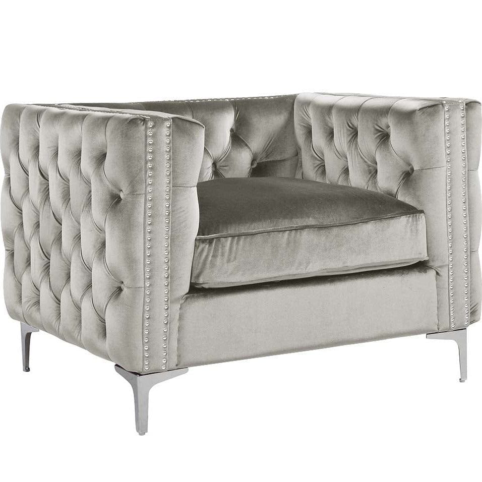 Iconic Home Da Vinci Button Tufted Velvet Club Chair 