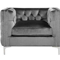 Iconic Home Da Vinci Button Tufted Velvet Club Chair 