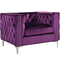 Iconic Home Da Vinci Button Tufted Velvet Club Chair 