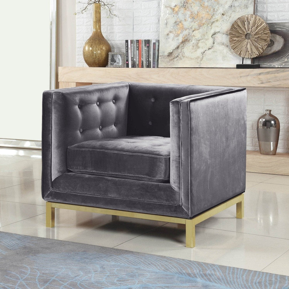 Iconic Home Dafna Tufted Velvet Club Chair Grey