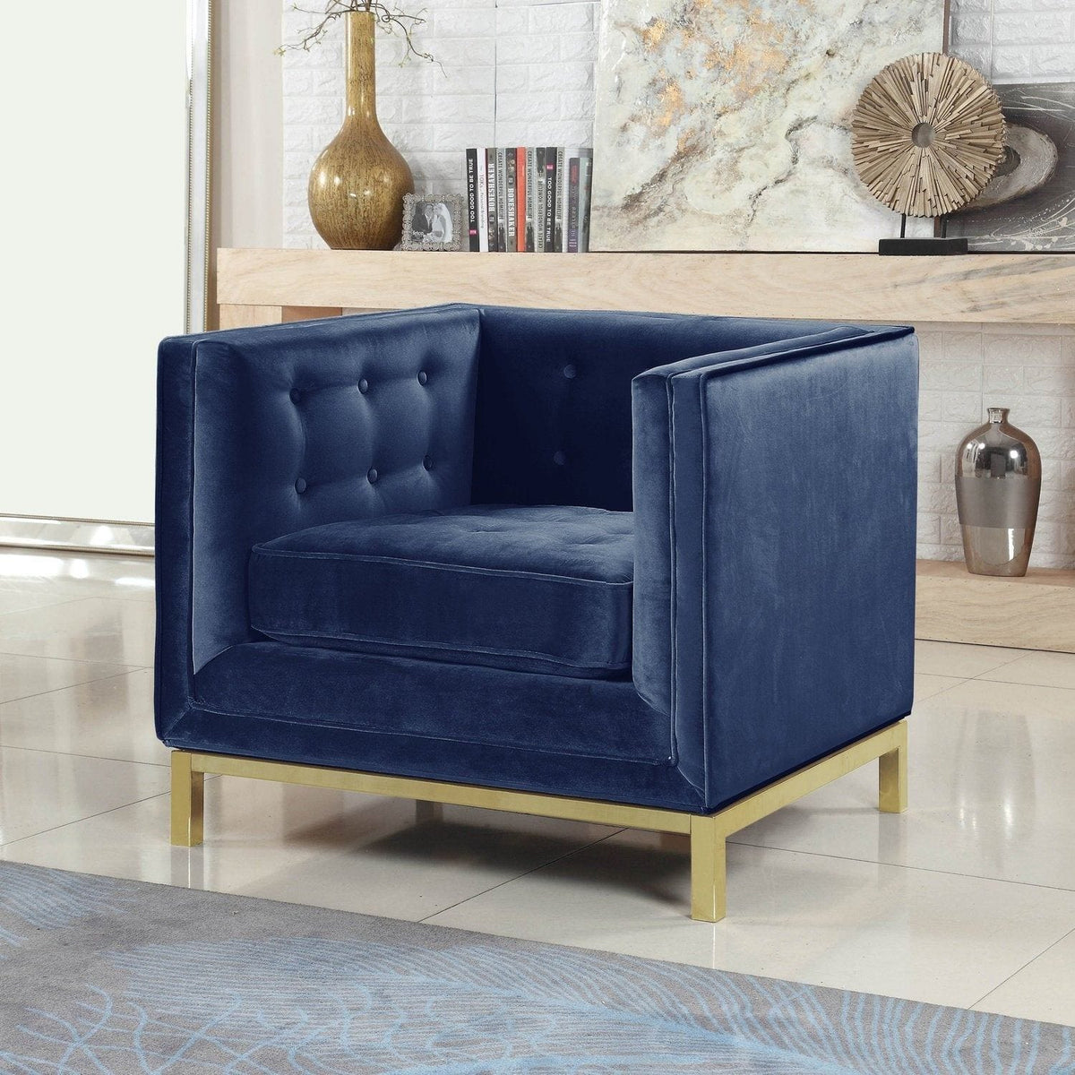 Iconic Home Dafna Tufted Velvet Club Chair Navy