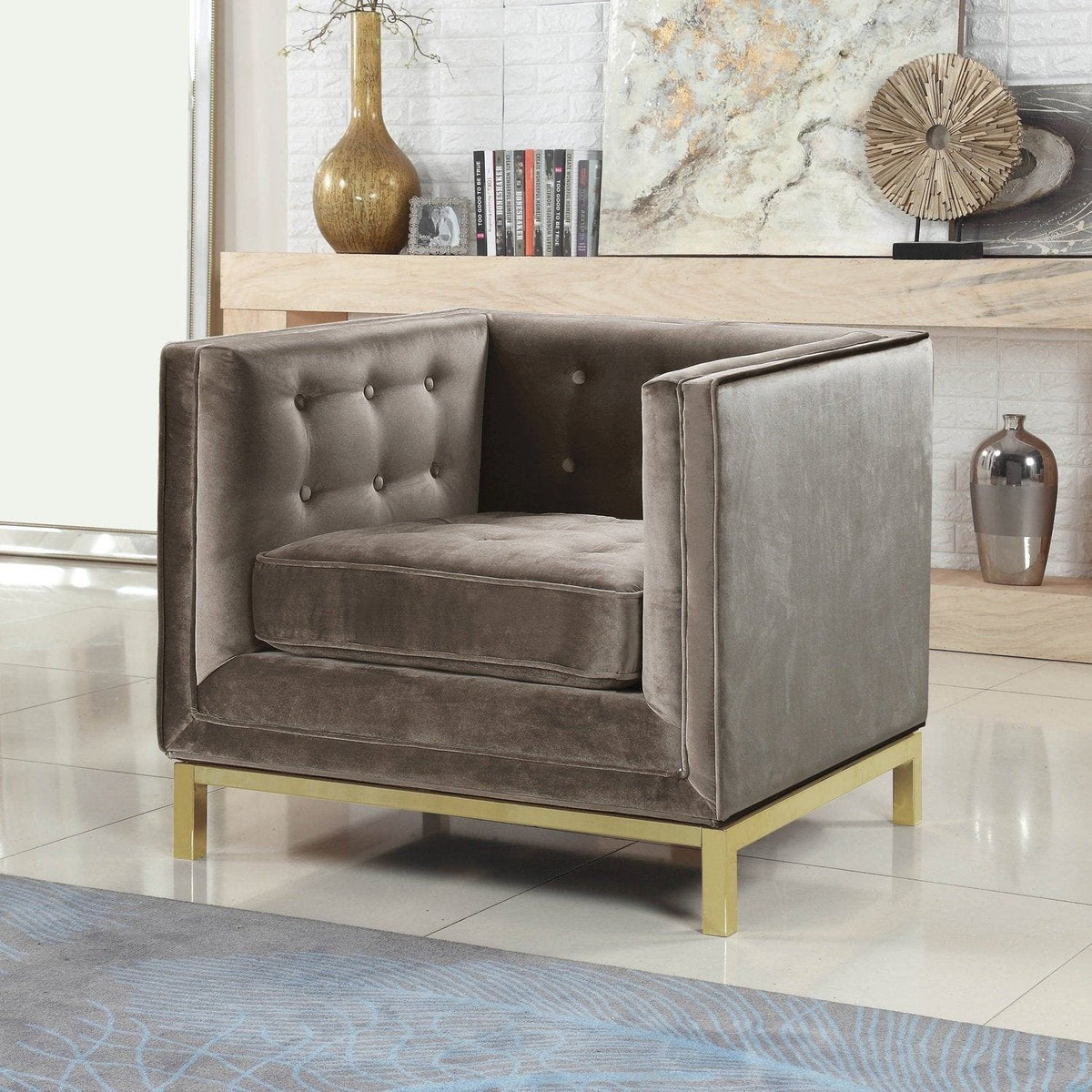 Iconic Home Dafna Tufted Velvet Club Chair Taupe
