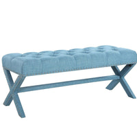 Iconic Home Dalit Tufted Linen Bench X-Frame 