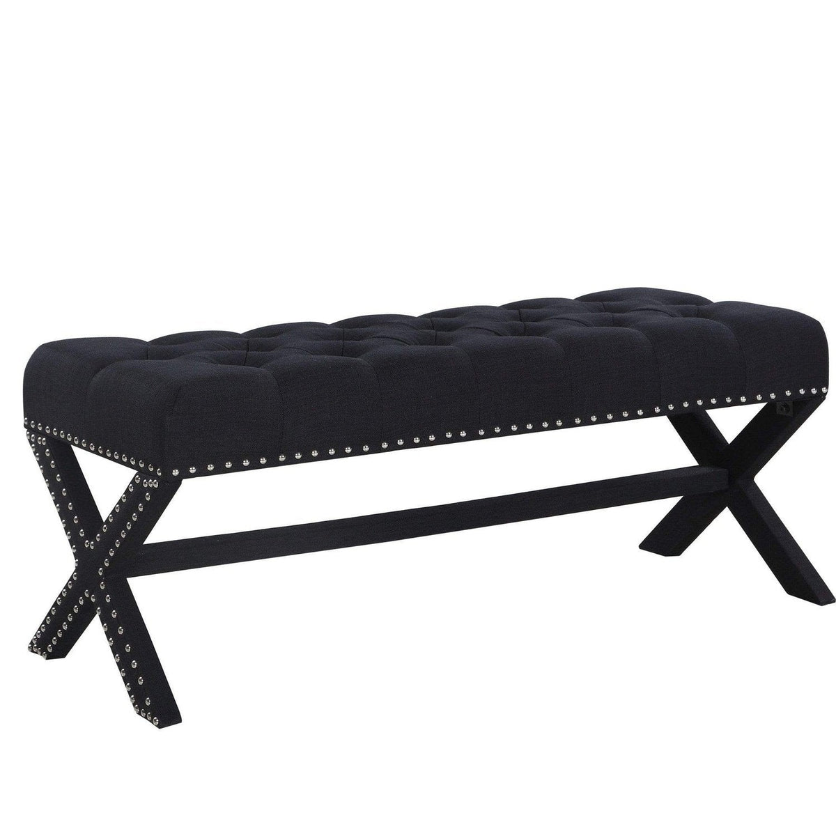 Iconic Home Dalit Tufted Linen Bench X-Frame 