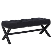 Iconic Home Dalit Tufted Linen Bench X-Frame 