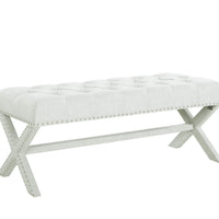 Iconic Home Dalit Tufted Linen Bench X-Frame 