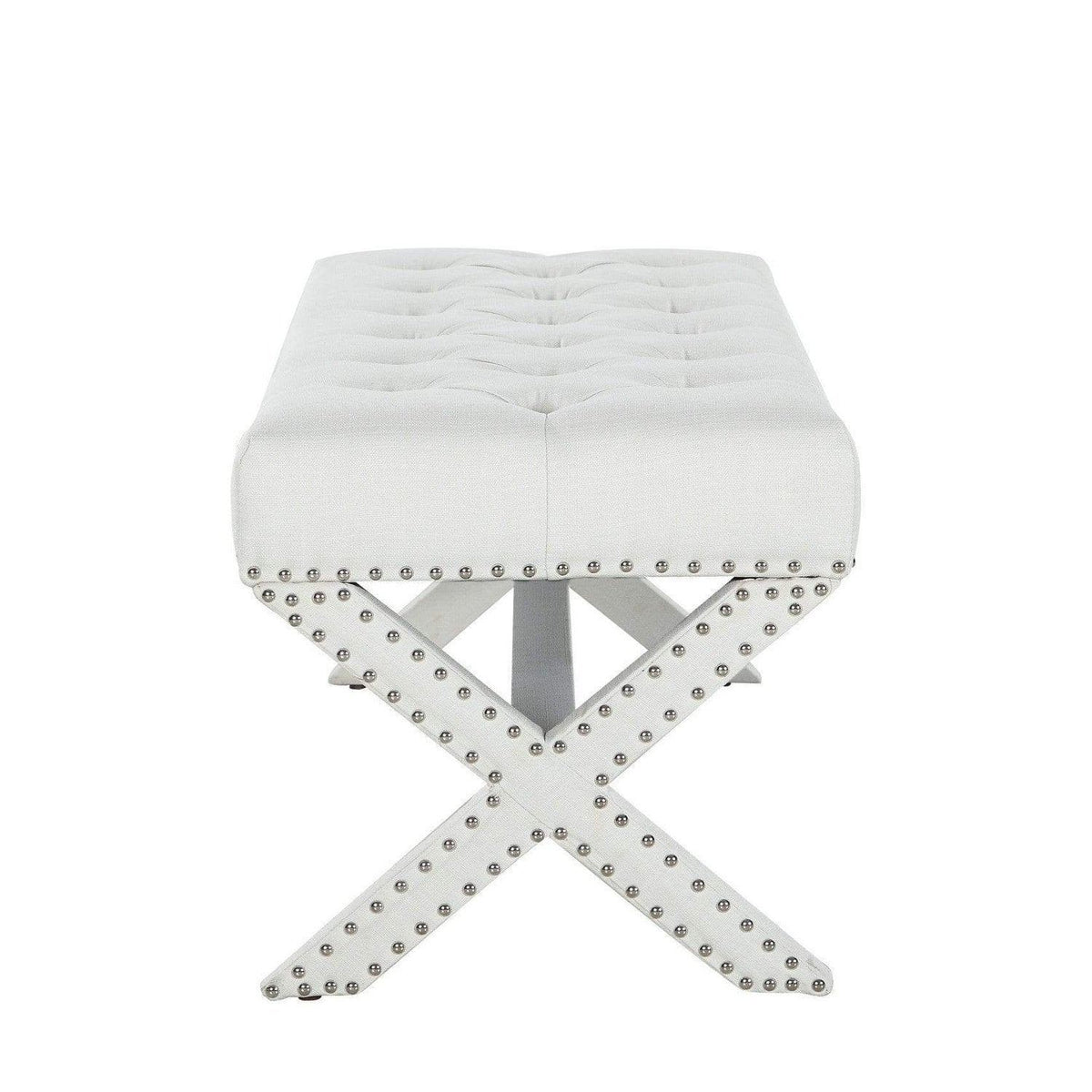 Iconic Home Dalit Tufted Linen Bench X-Frame 