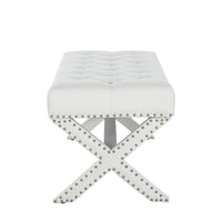 Iconic Home Dalit Tufted Linen Bench X-Frame 