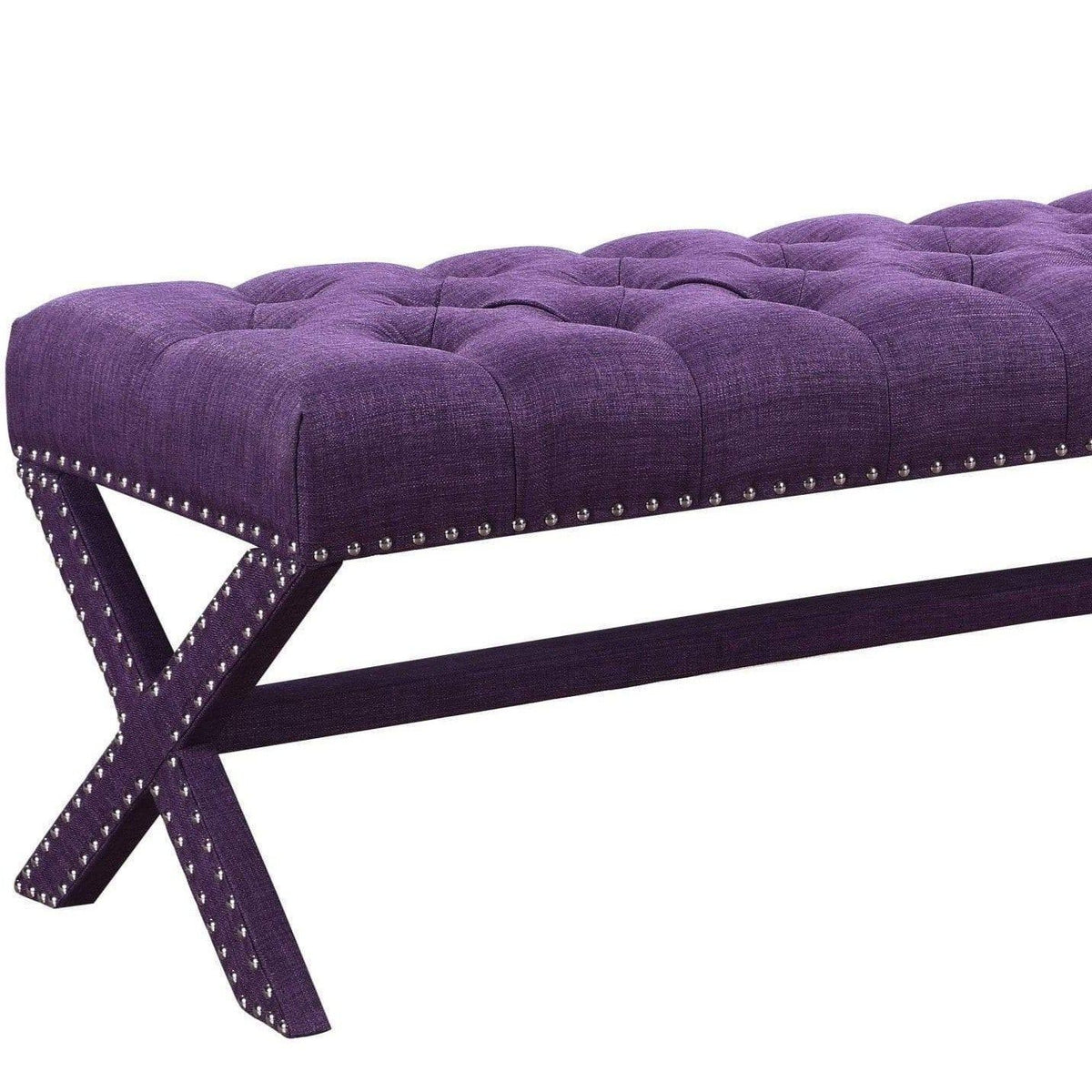 Iconic Home Dalit Tufted Linen Bench X-Frame 