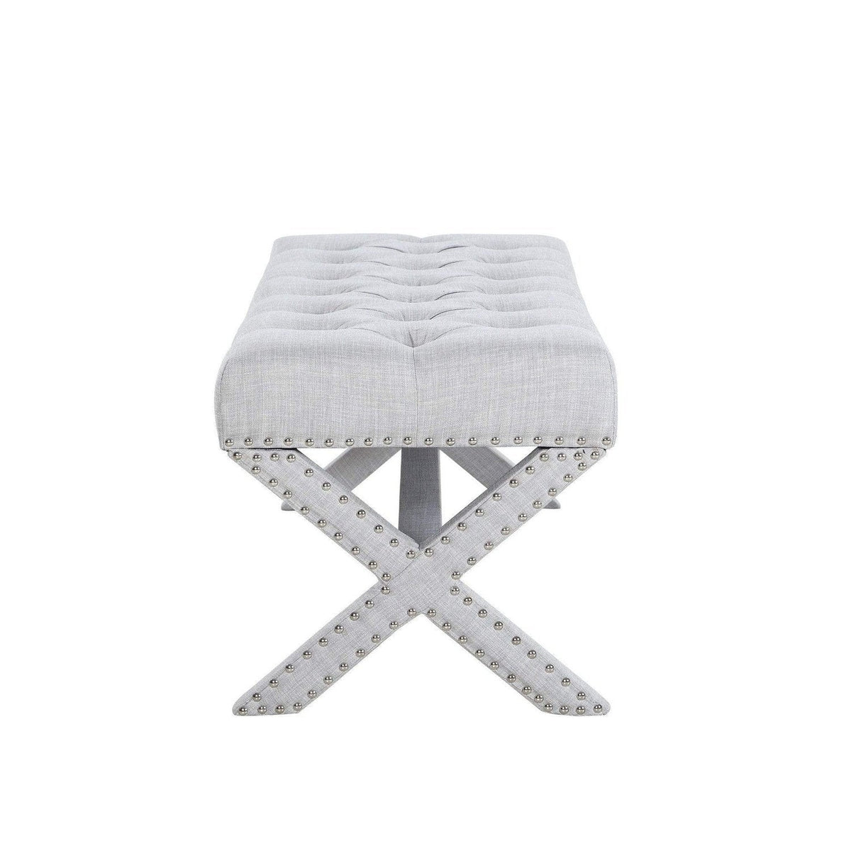 Iconic Home Dalit Tufted Linen Bench X-Frame 