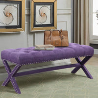 Iconic Home Dalit Tufted Linen Bench X-Frame Plum