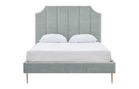 Iconic Home Delta Velvet Platform Bed Frame With Headboard Grey