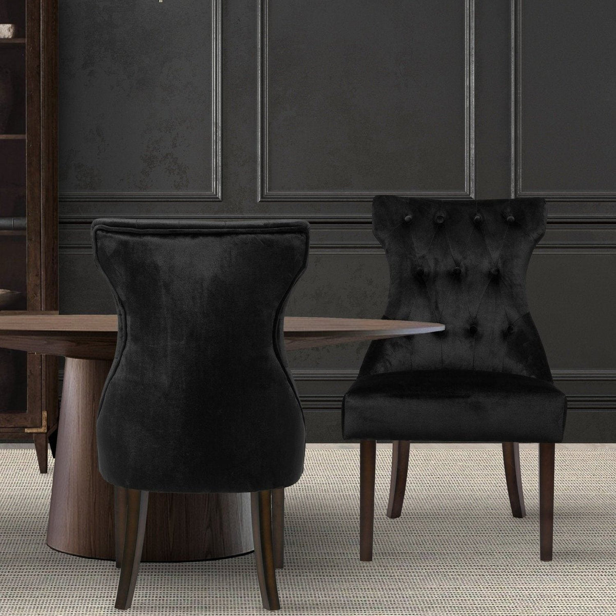Iconic Home Dickens Tufted Velvet Dining Chair Set of 2 Black