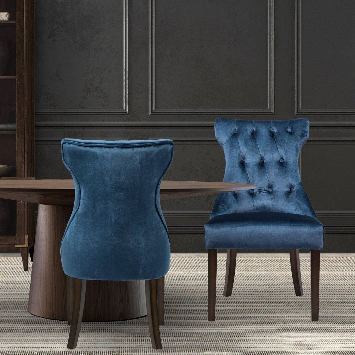 Iconic Home Dickens Tufted Velvet Dining Chair Set of 2 Blue