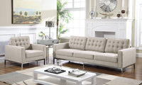 Iconic Home Draper Three Seat Tufted Linen Sofa 