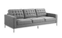 Iconic Home Draper Three Seat Tufted Linen Sofa 