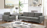 Iconic Home Draper Three Seat Tufted Linen Sofa 