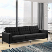 Iconic Home Draper Three Seat Tufted Linen Sofa Black