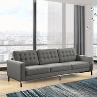 Iconic Home Draper Three Seat Tufted Linen Sofa Grey