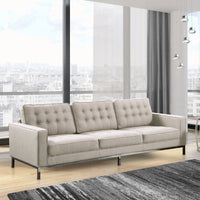 Iconic Home Draper Three Seat Tufted Linen Sofa Taupe