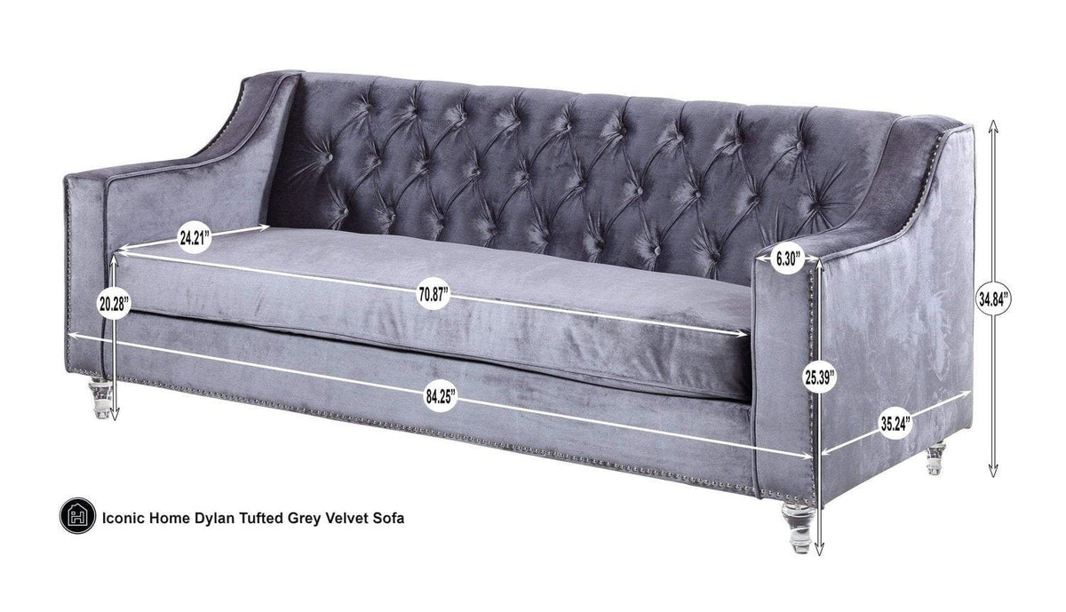 Iconic Home Dylan Velvet Sofa With Acrylic Legs 