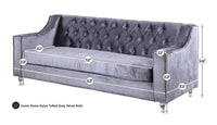 Iconic Home Dylan Velvet Sofa With Acrylic Legs 