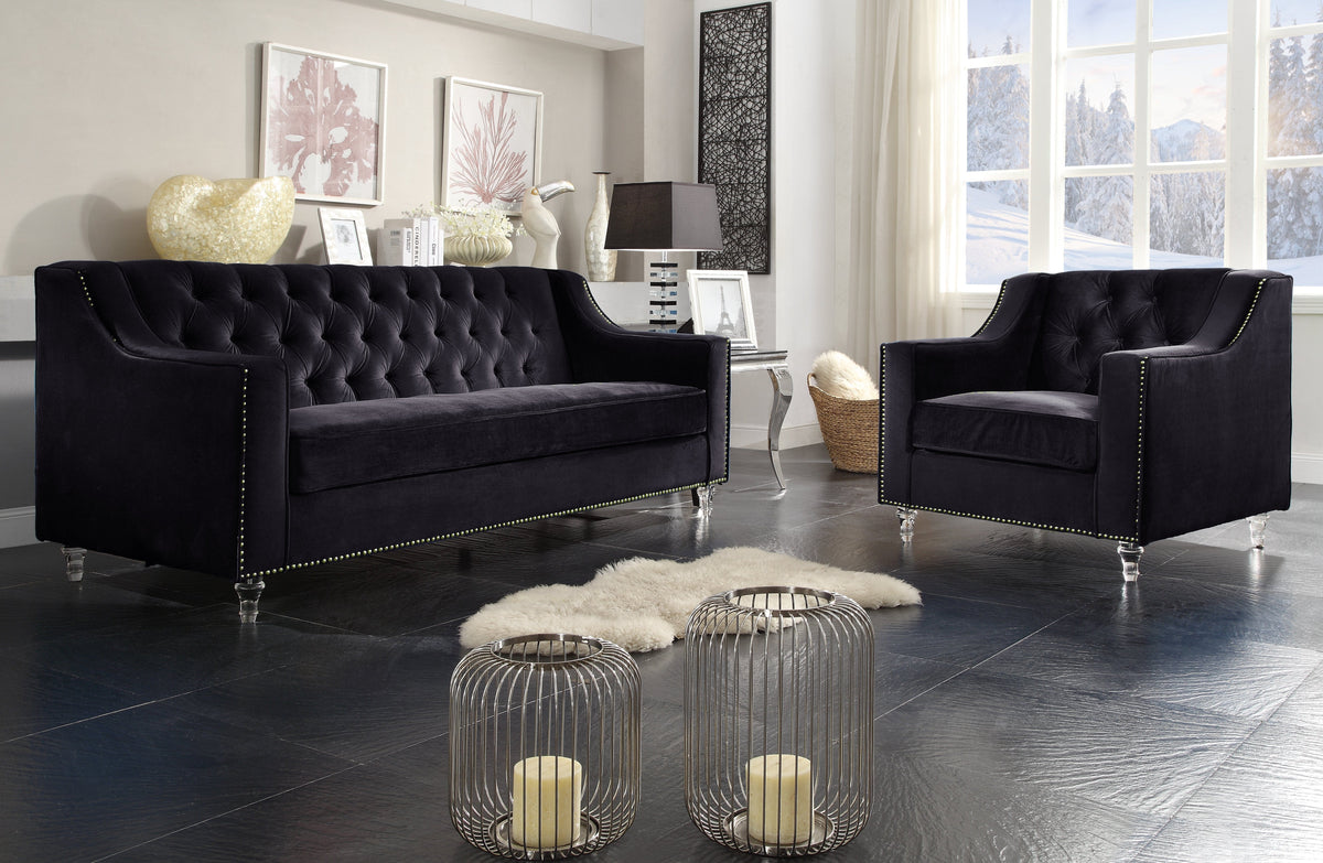 Iconic Home Dylan Velvet Sofa With Acrylic Legs 