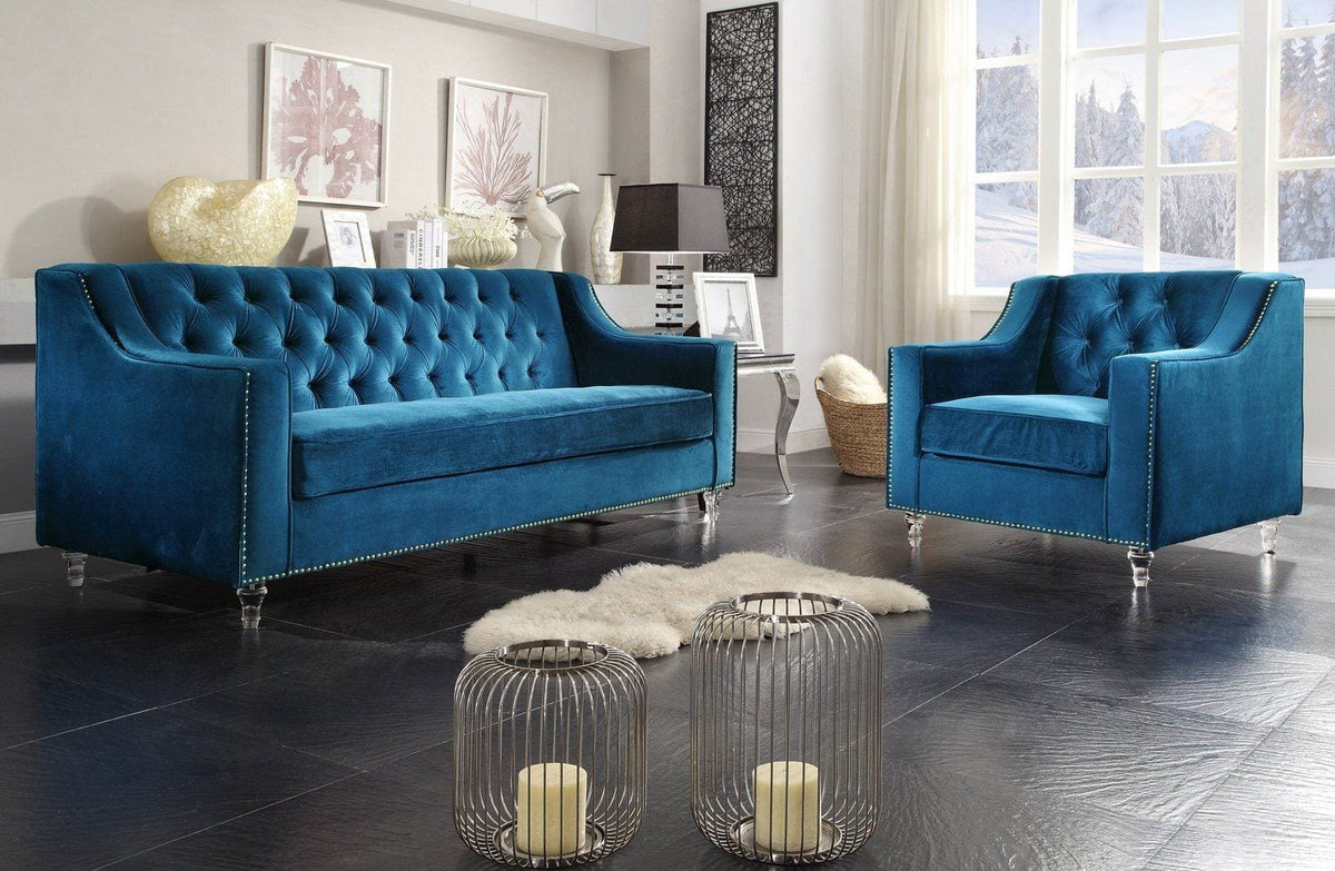 Iconic Home Dylan Velvet Sofa With Acrylic Legs 