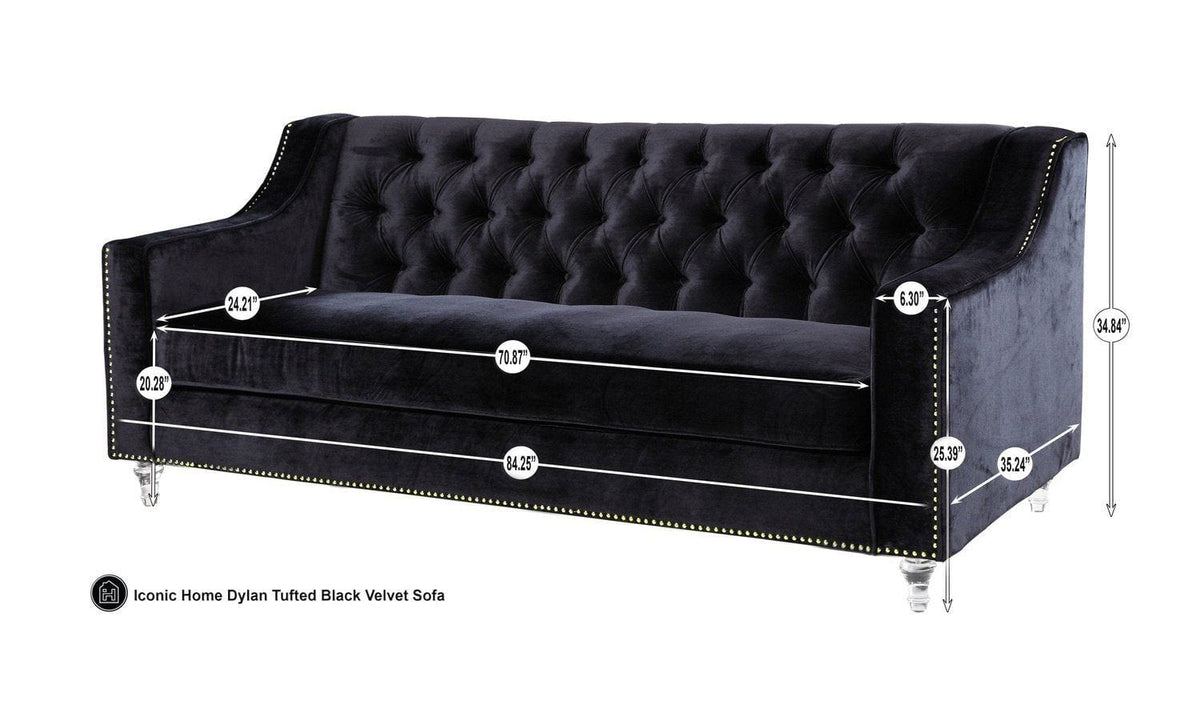 Iconic Home Dylan Velvet Sofa With Acrylic Legs 