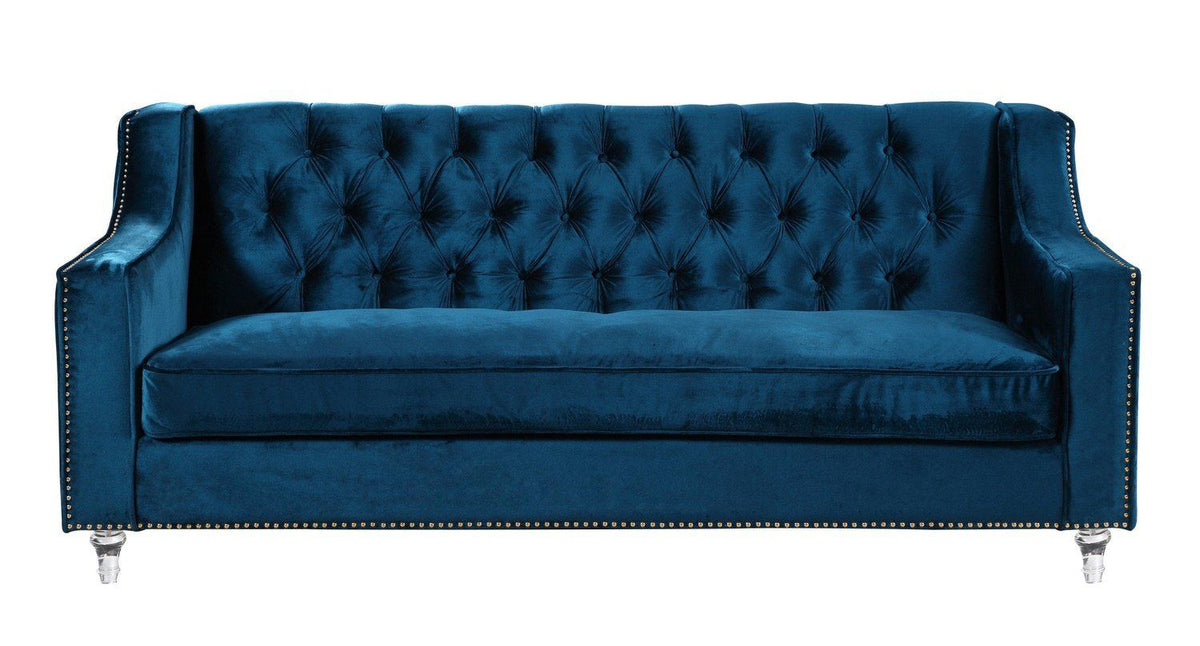 Iconic Home Dylan Velvet Sofa With Acrylic Legs 