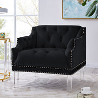 Iconic Home Elsa Button Tufted Velvet Club Chair Black
