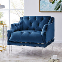 Iconic Home Elsa Button Tufted Velvet Club Chair Blue