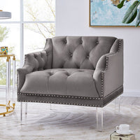 Iconic Home Elsa Button Tufted Velvet Club Chair Grey