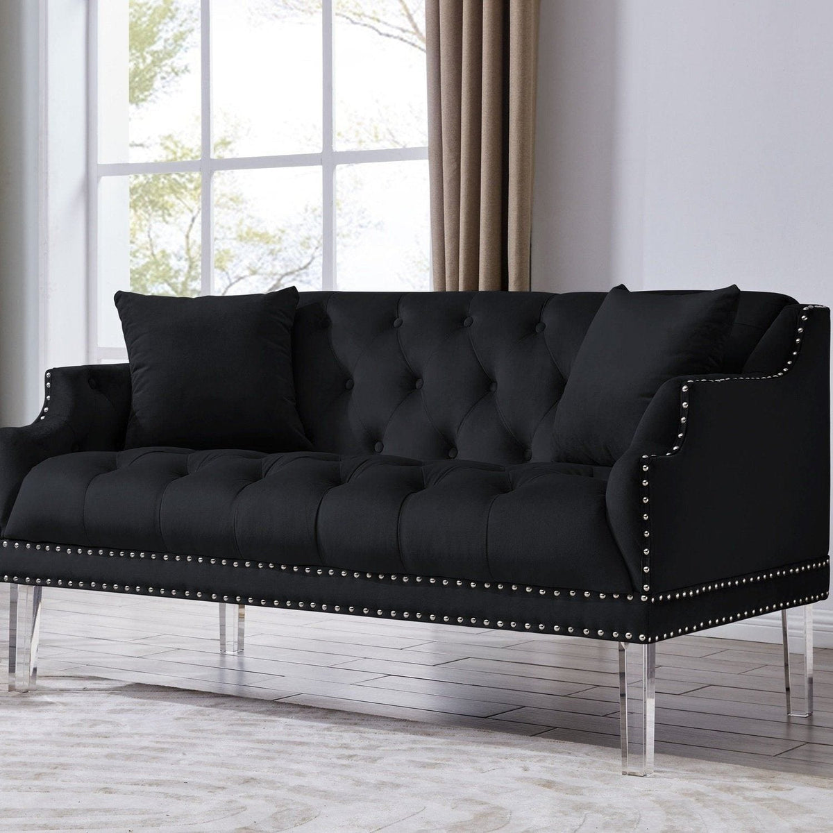 Iconic Home Elsa Tufted Velvet Loveseat Sofa Black