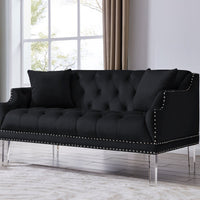 Iconic Home Elsa Tufted Velvet Loveseat Sofa Black