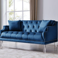 Iconic Home Elsa Tufted Velvet Loveseat Sofa Blue