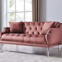 Iconic Home Elsa Tufted Velvet Loveseat Sofa Blush
